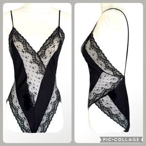 Vintage 70s 80s Lace Teddy Small Ralph Montenero for Blanche Sexy Black Lace